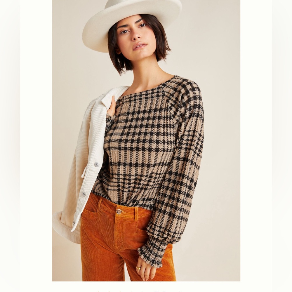 Anthropologie Katrina Smocked Plaid Pullover